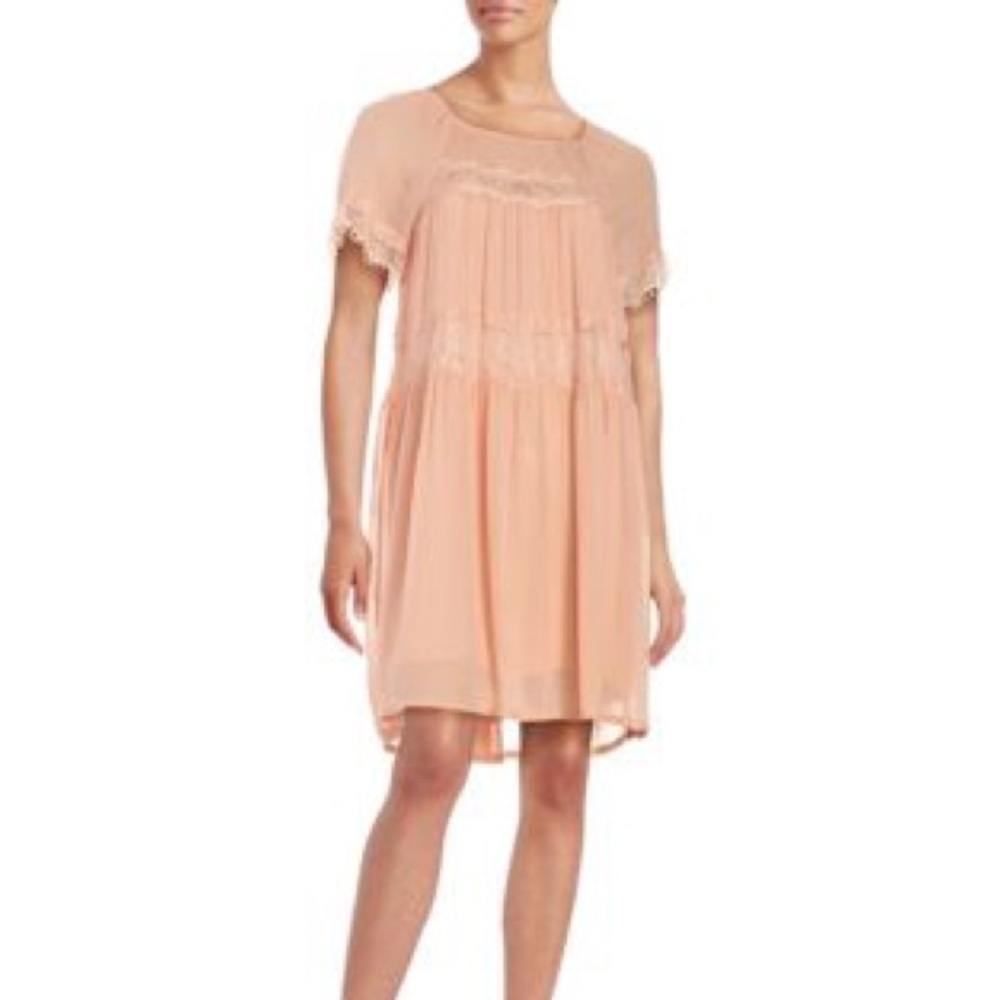 French Connection Floral Trim Sheath Dress in Peach